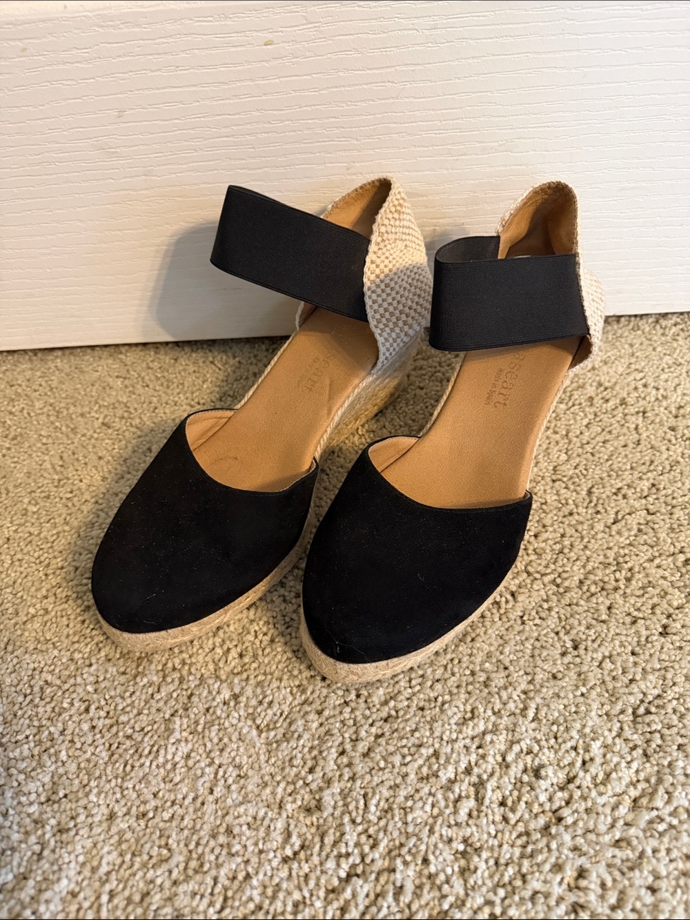 Women's Black Espadrille Wedge Sandals with Ankle Strap